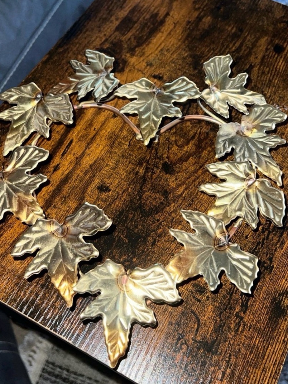 Metal Leaf Heart Wreath - Gold Tone
